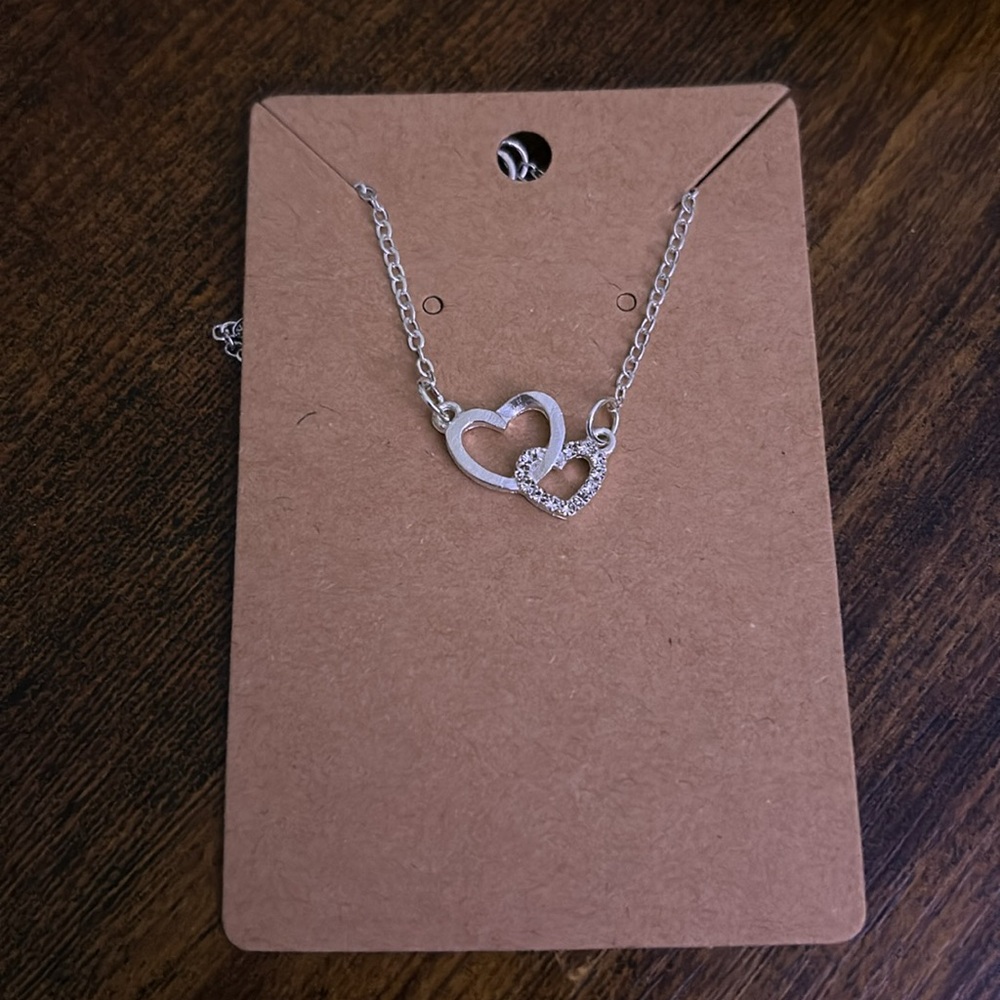 Silver Double Heart Pendant Necklace - Women's Jewelry